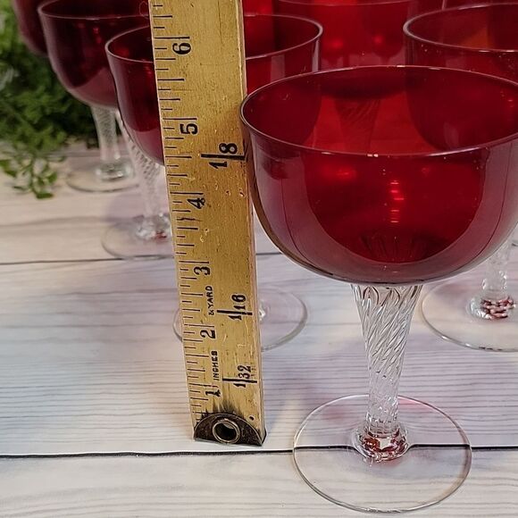 Colony glass Saturn pattern red clear twist stem Set of 12 sherbert glasses - Picture 5 of 7